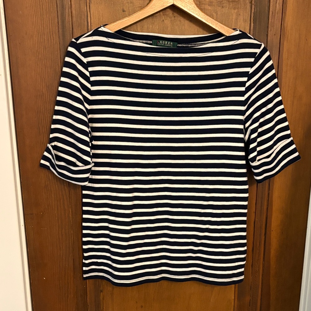 Lauren Ralph Lauren Black and White Striped Short Sleeve Tee